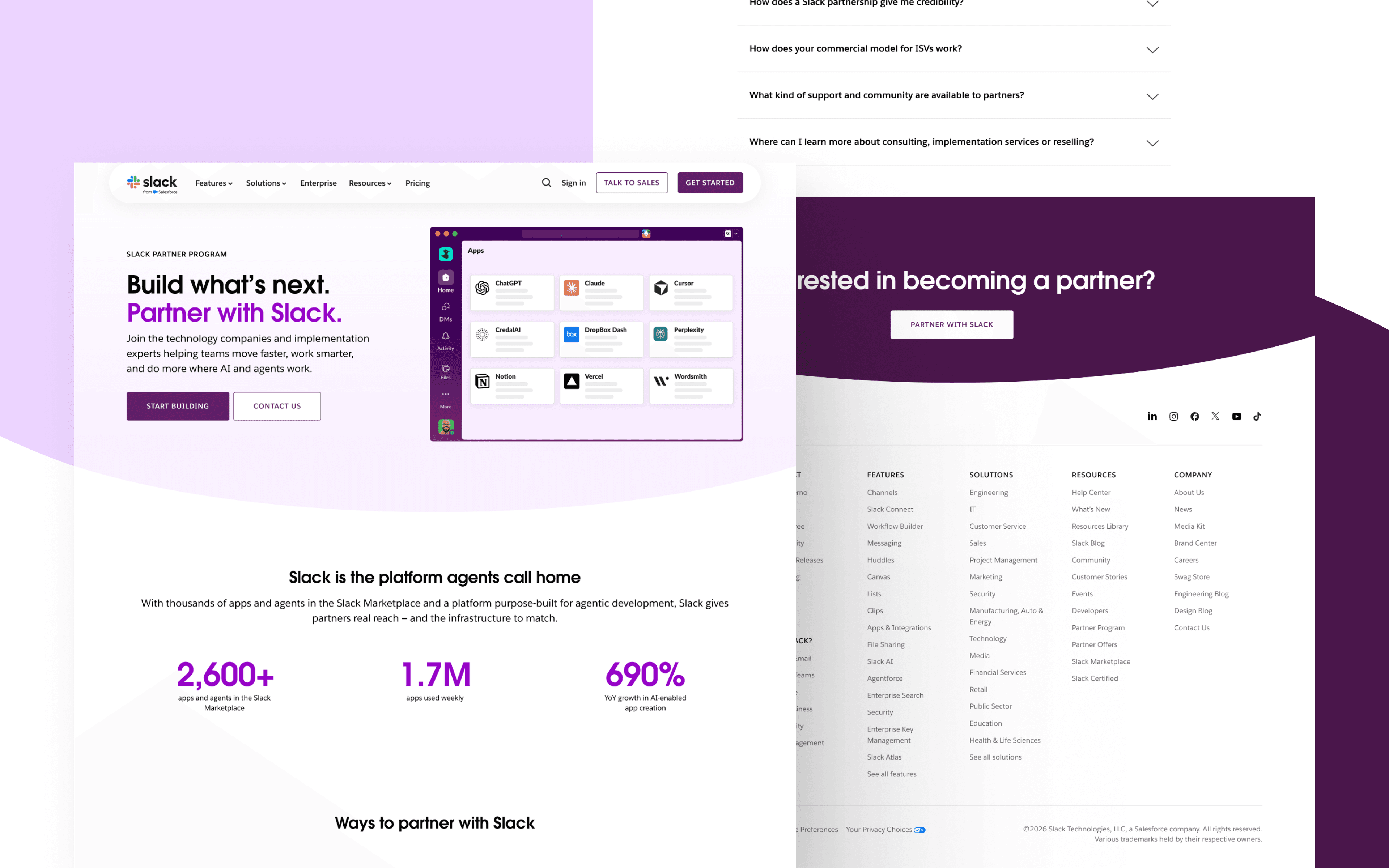 Slack's partner landing page.