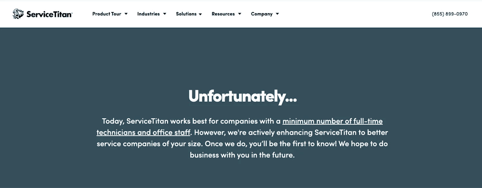 Screenshot 2021-12-29 at 19.58 2 ServiceTitan's announcement about minimum staffing requirements and plans for future enhancements.
