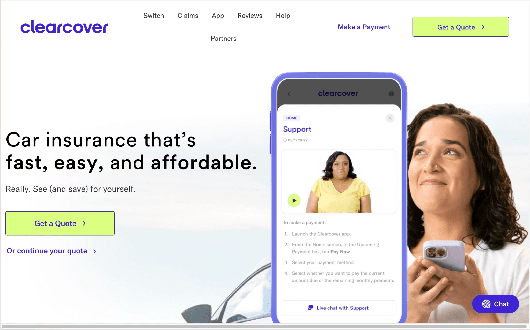 Clearcover fintech homepage web design