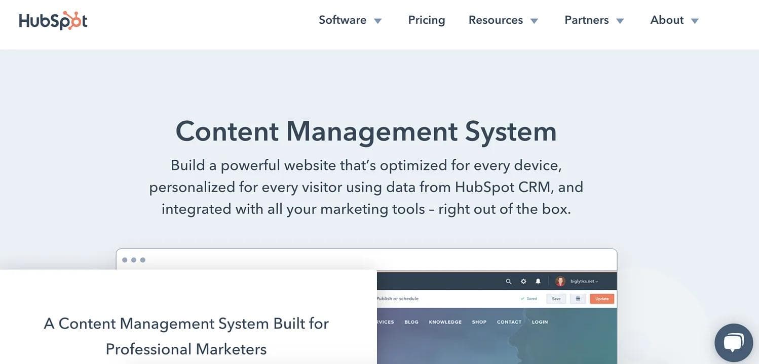 CMS-hub An image from HubSpot's CMS Hub website page.