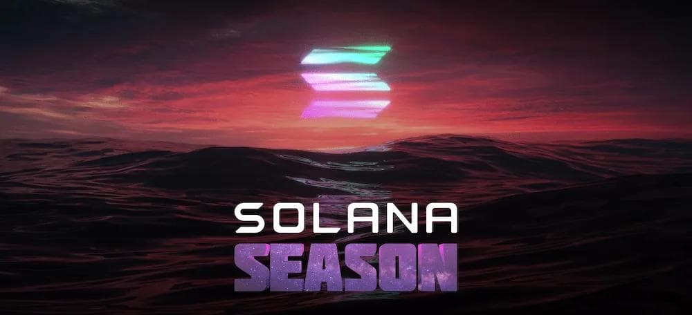 Solana Season Hackathon The Solana Season logomark over a dark ocean and pink sunset.
