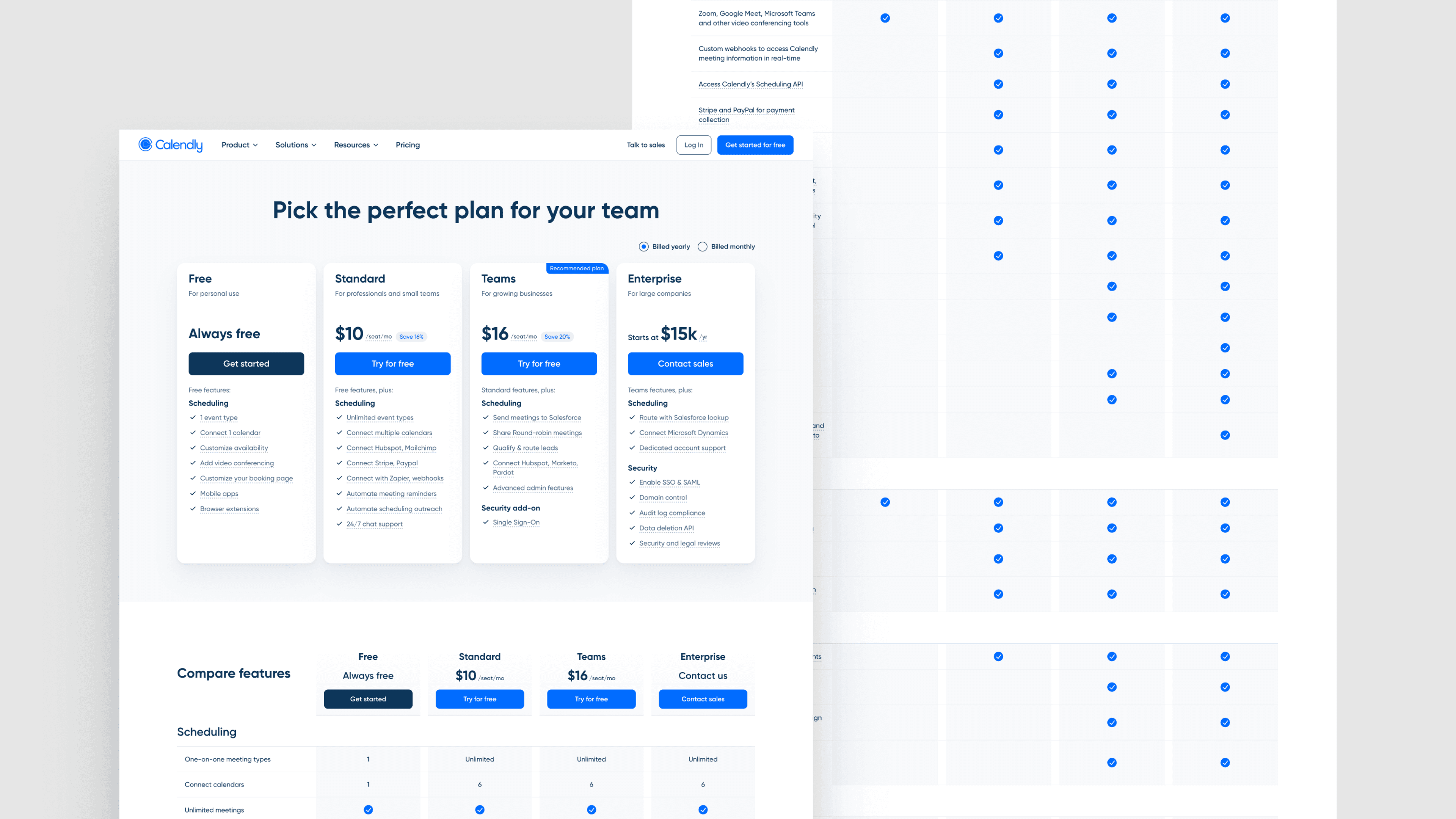 Calendly pricing page