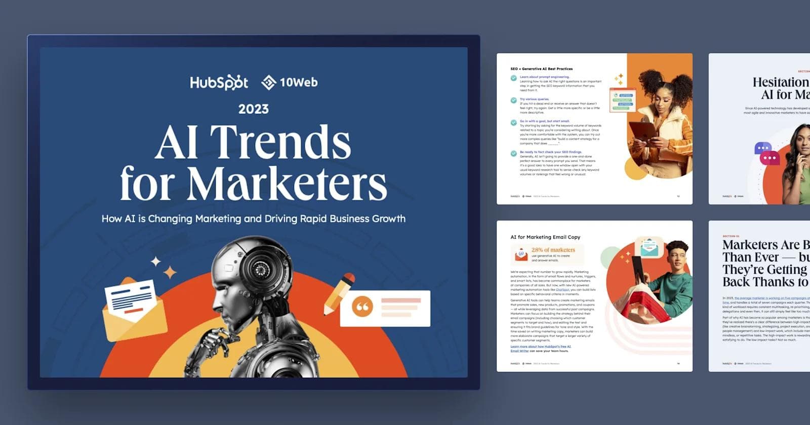 HubSpot-ebook-design The first 5 pages of "AI Trends for Marketers" ebook by Hubspot.