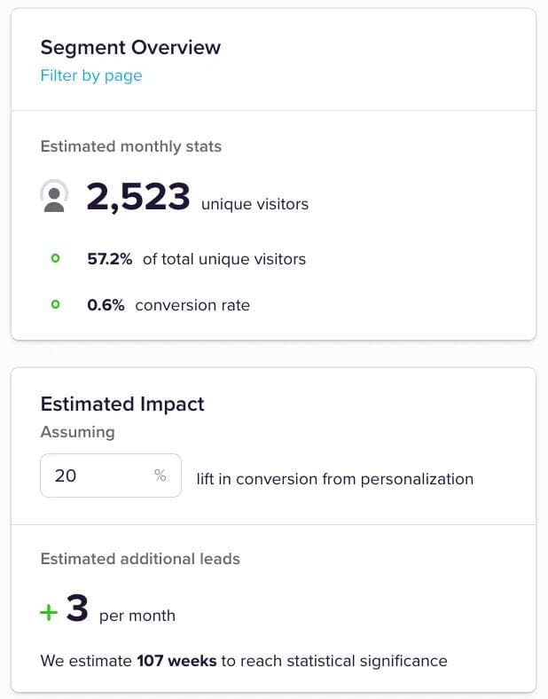 Mutiny segment overview Mutiny segment overview of monthly visitors