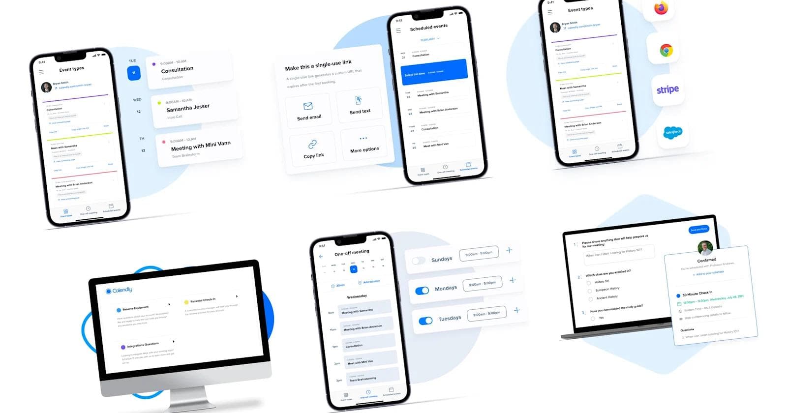 Devices collage Calendly A collage of device screens with Calendly's product UI.