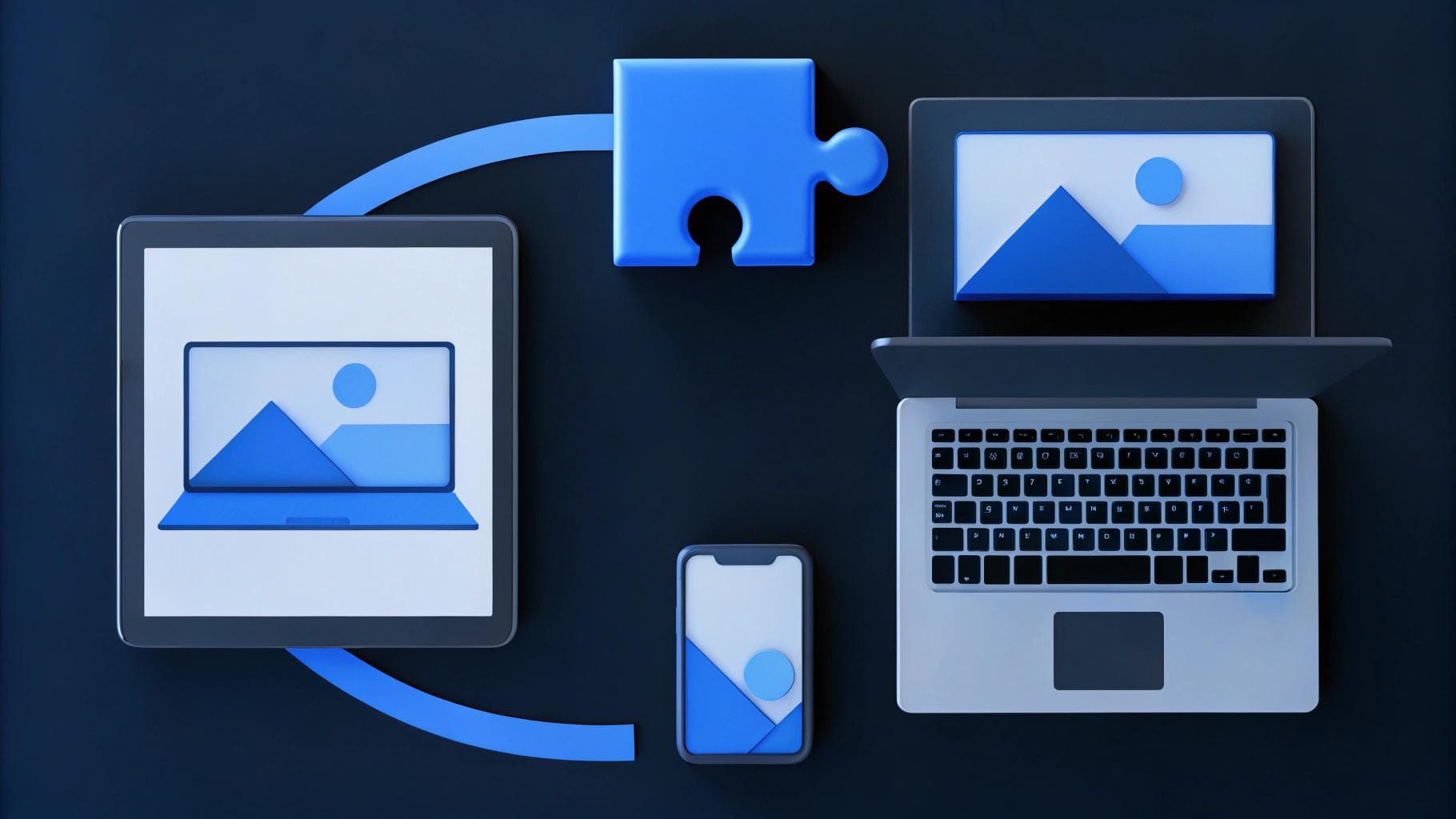 Image rendering of a CMS system on tablet, laptop, and phone