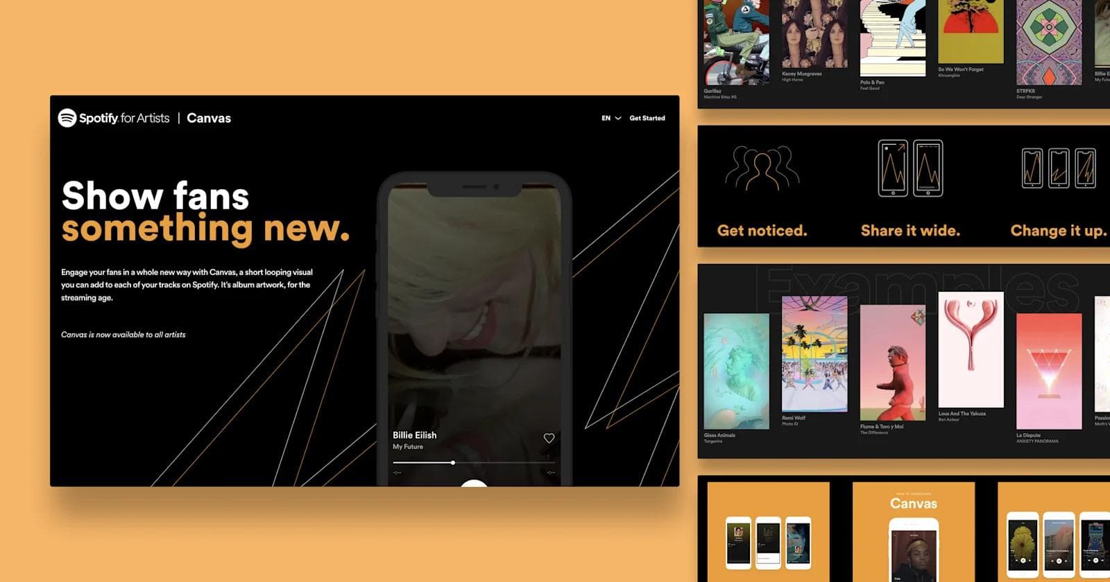 spotify 1 Screenshot of Spotify for Artists promoting Canvas, showcasing dynamic visuals for music tracks.
