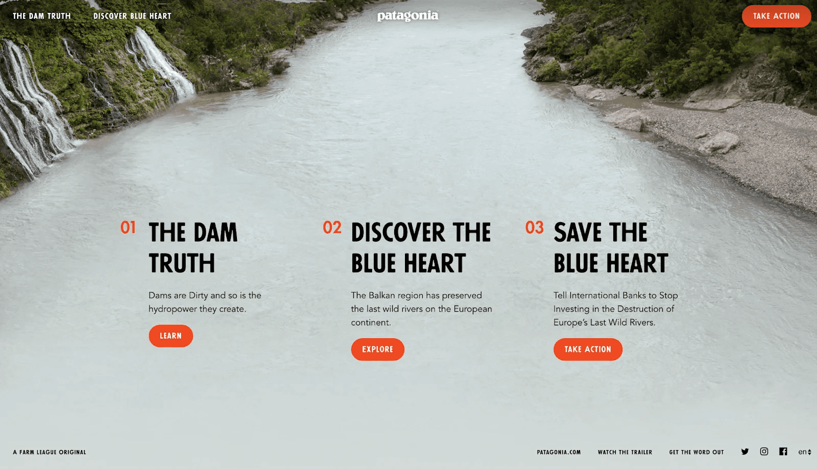 patagonia 6 Website promoting the preservation of wild rivers in the Balkans, highlighting the impact of dams and encouraging action.