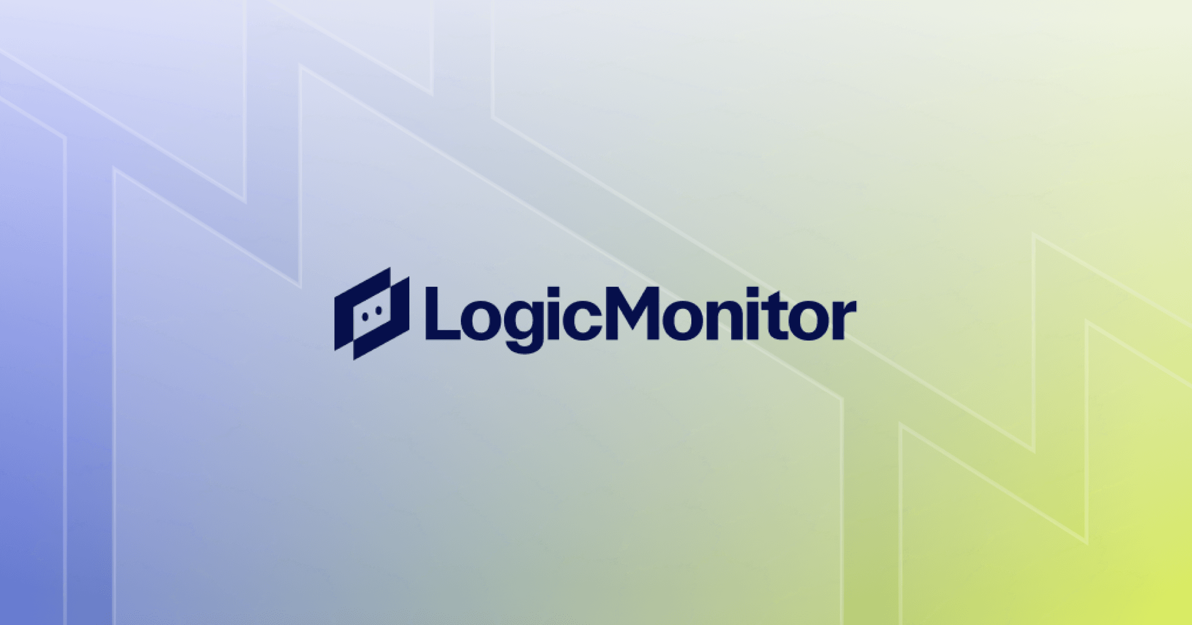 LogicMonitor logo on a gradient background of blue to yellow with abstract lines.