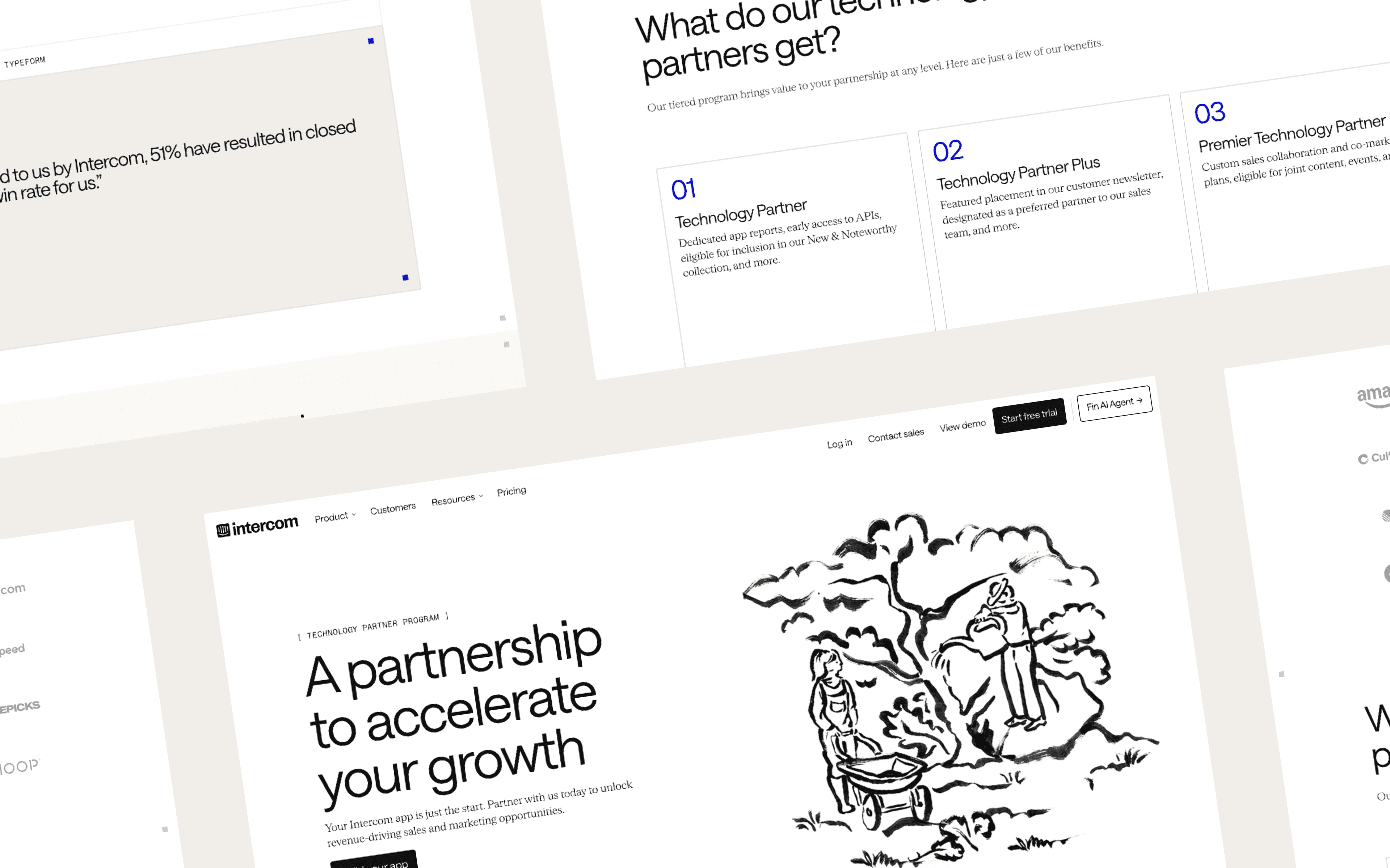 Screenshots from Intercom's partnerships page.