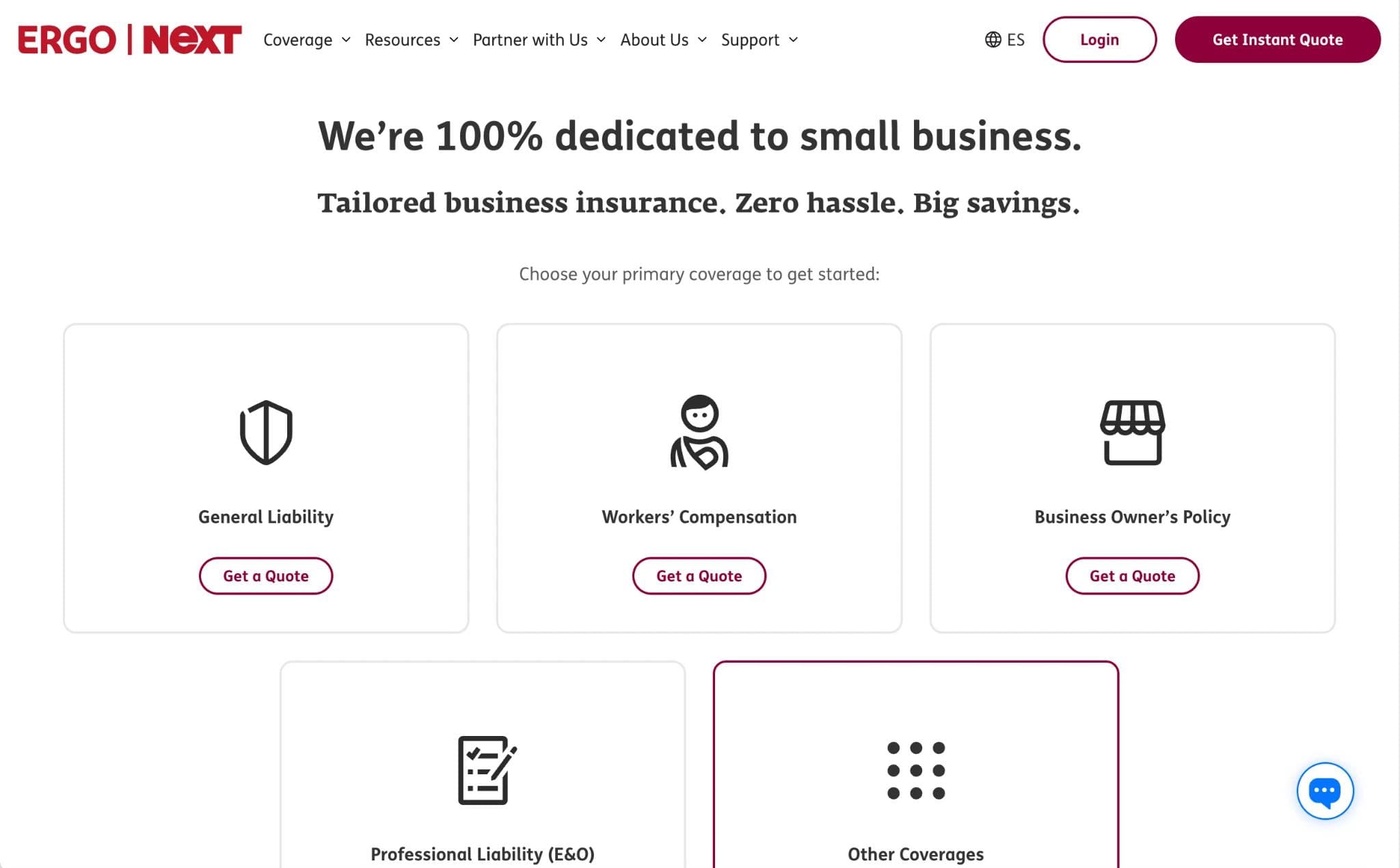 Ergo Next Insurance fintech homepage web design
