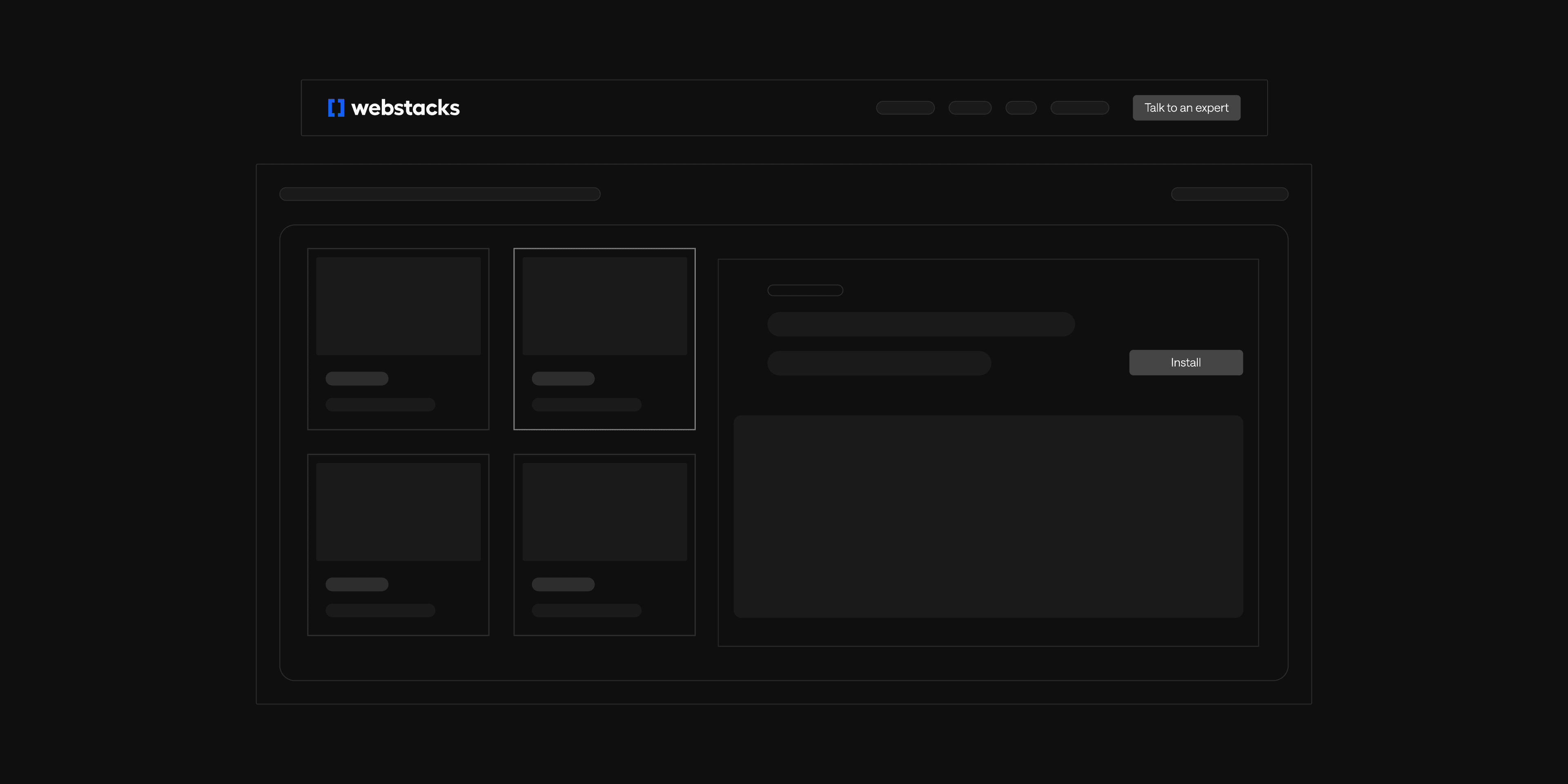 A dark-themed web interface displaying icons, a search bar, and customizable options.