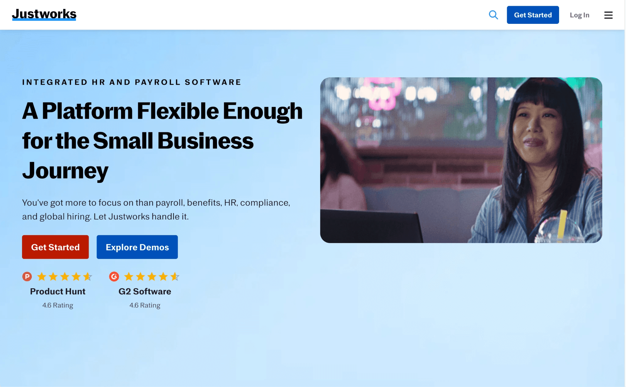 JustWorks fintech homepage web design
