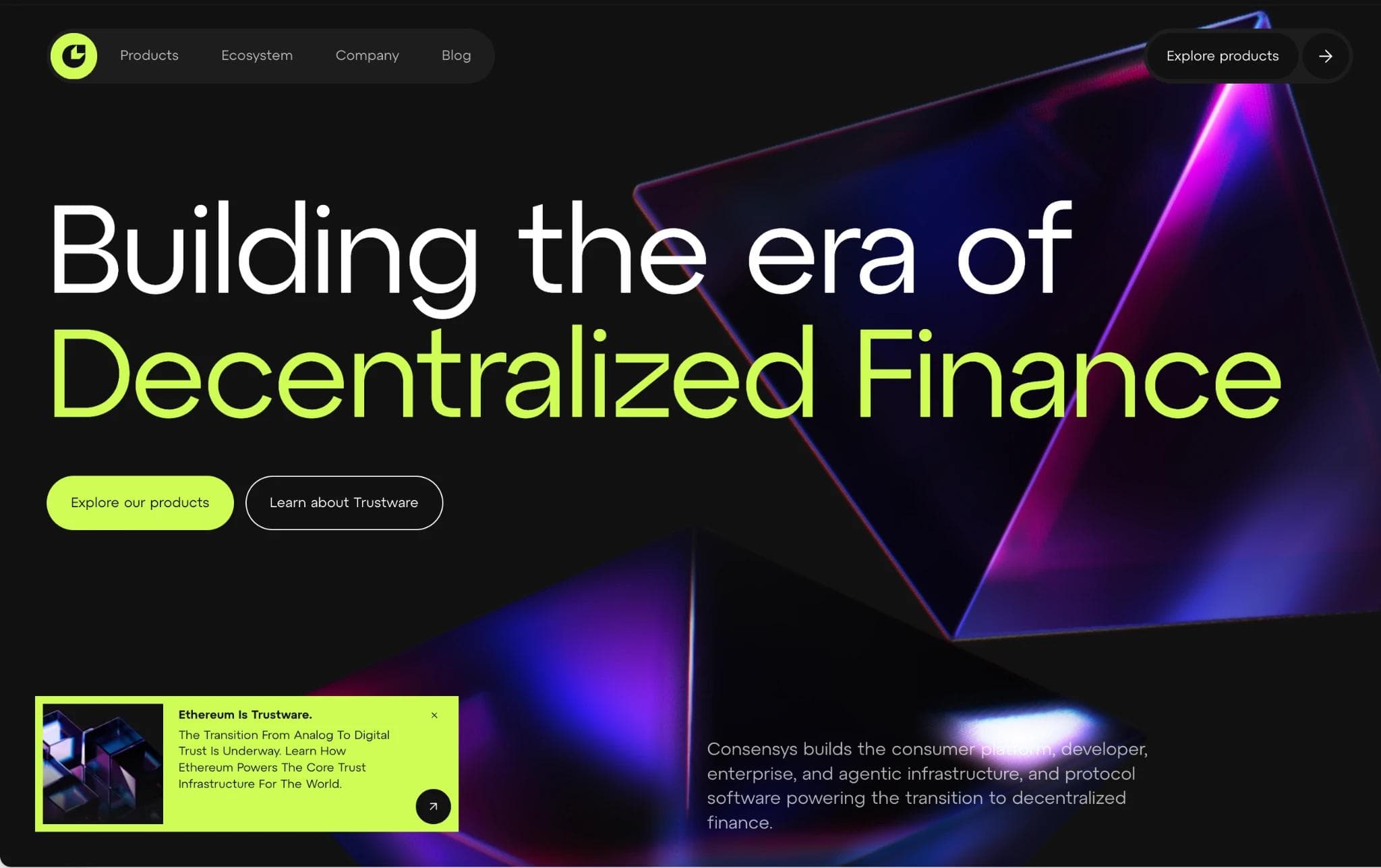 Consensys fintech homepage web design