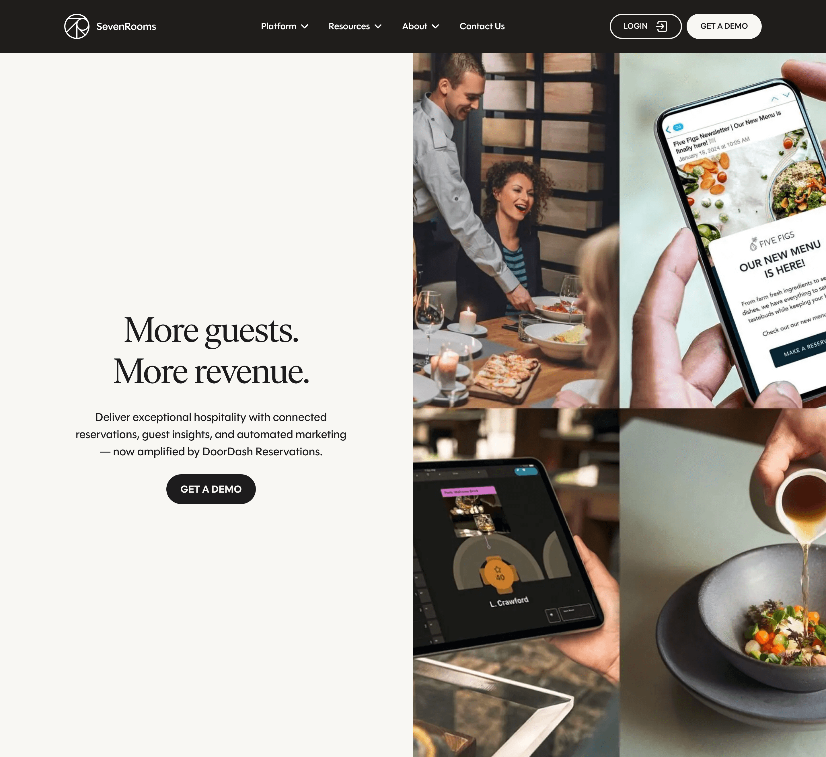 Screenshot of Sevenrooms Homepage
