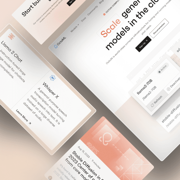 Website interface featuring AI model options like Llama-2 Chat and Whisper X.