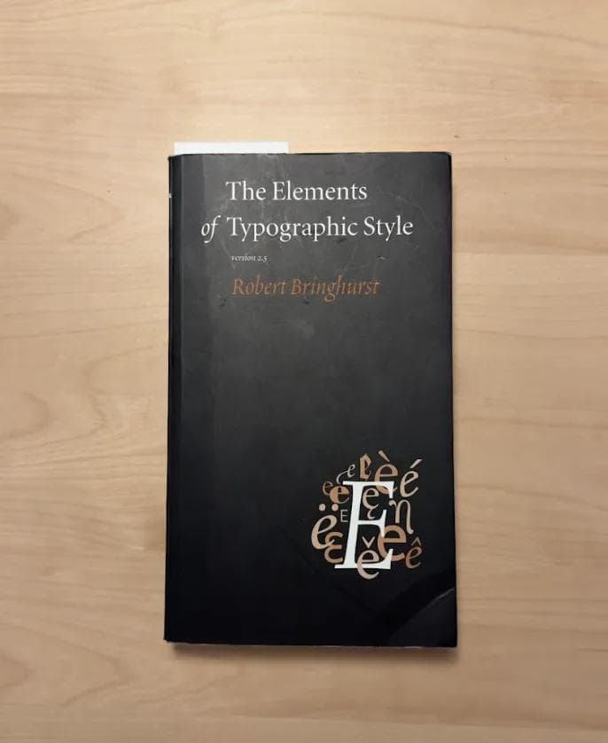 BTB Jordan Layao Image 3 Book cover of "The Elements of Typographic Style" by Robert Bringhurst, featuring stylized letters on a dark background.