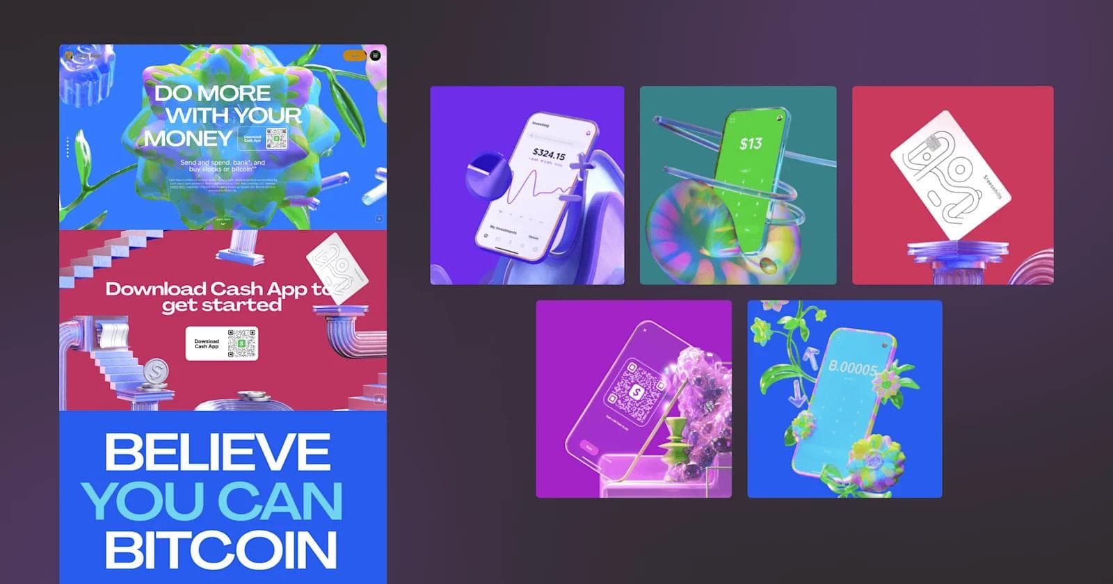 cashapp-web-design A collage of cool web design elements from CashApp's website.