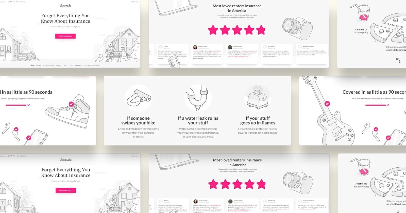 Lemonade illustrations A collage of background illustrations from Lemonade's website.