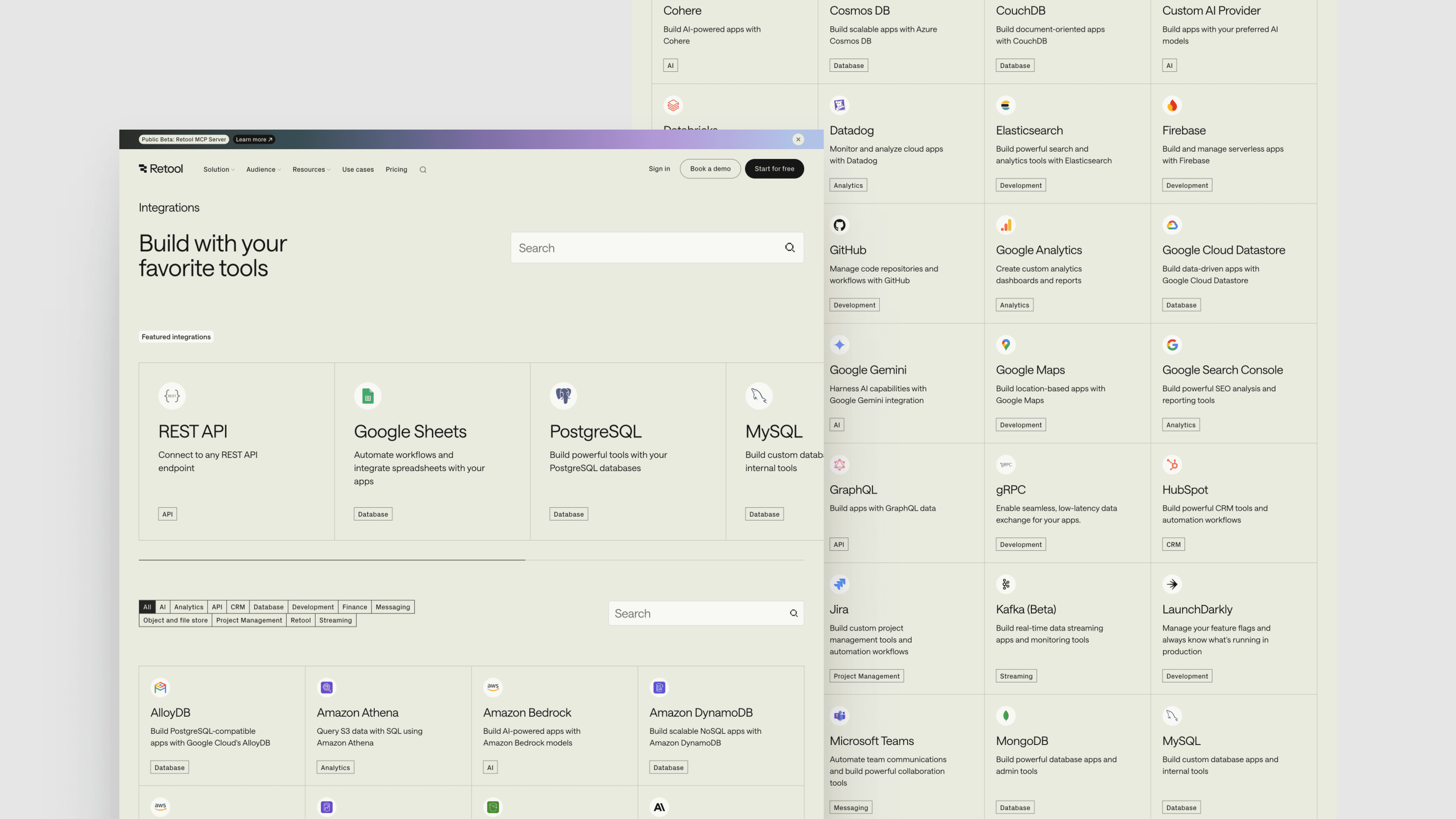 Retool integration listing page