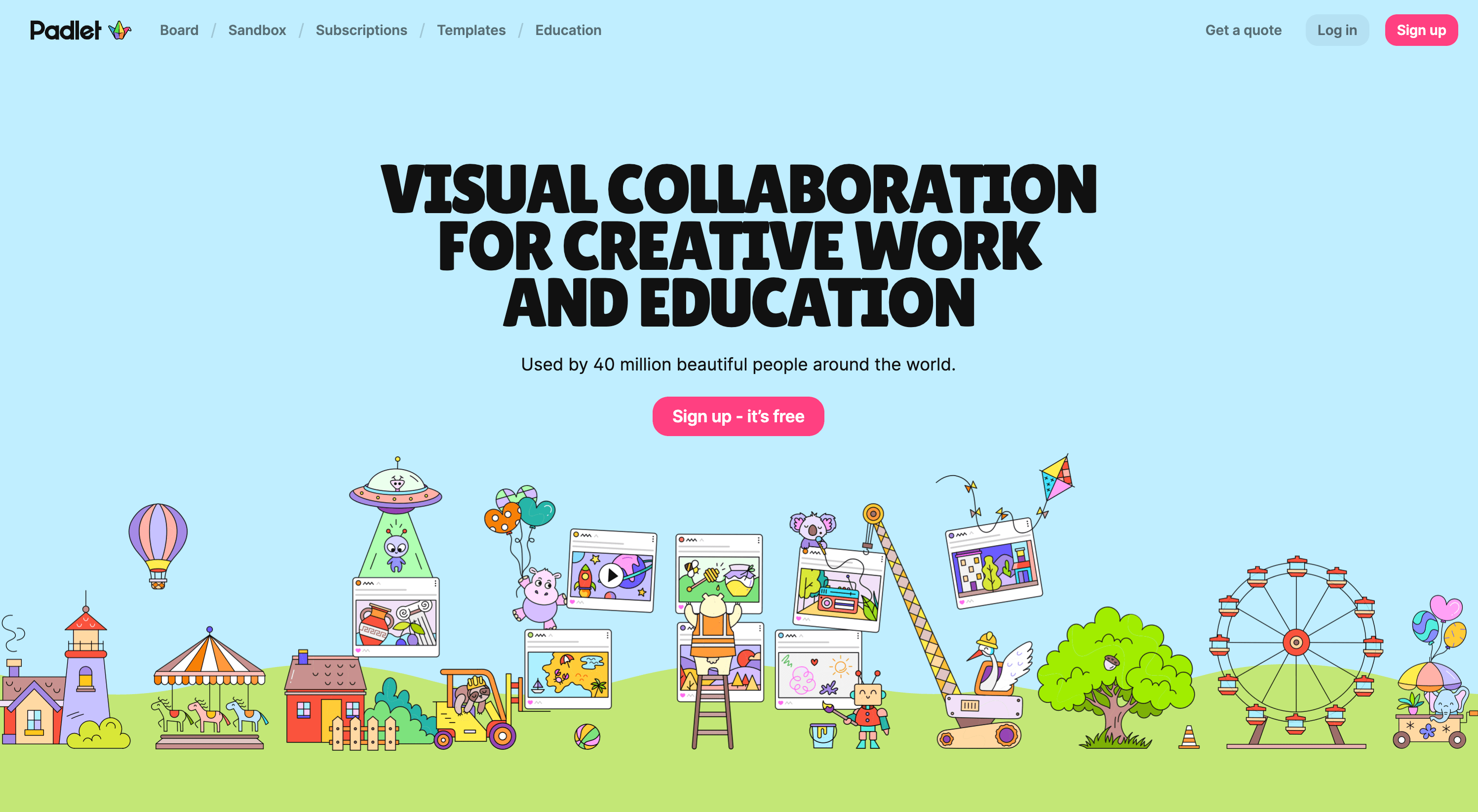 Colorful illustration promoting Padlet for visual collaboration in education and creative work.