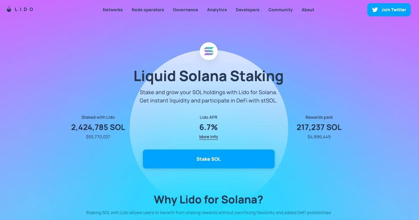 Lido Solana Staking The Lido Staking platform interface for the Solana blockchain.