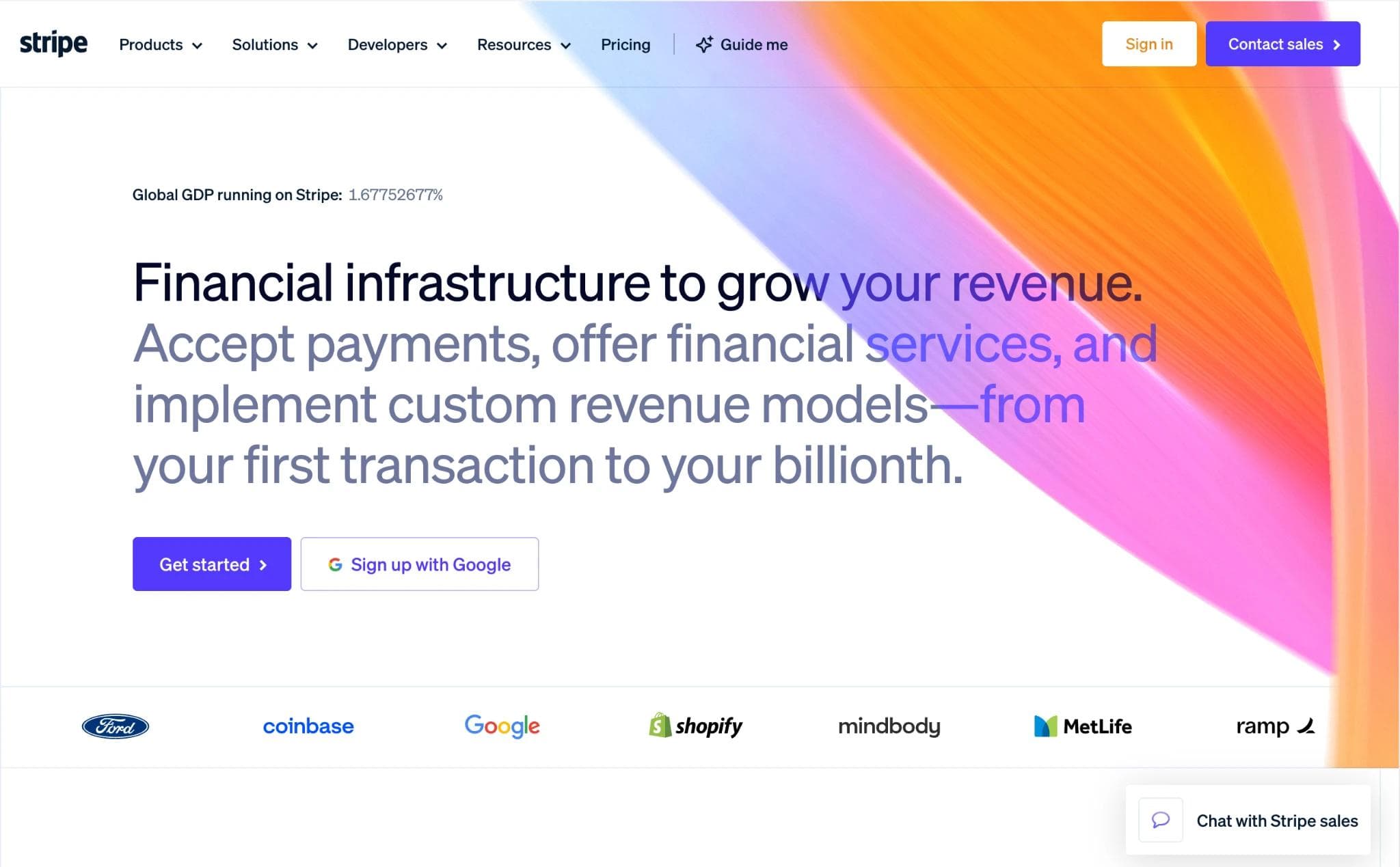 Stripe fintech homepage web design