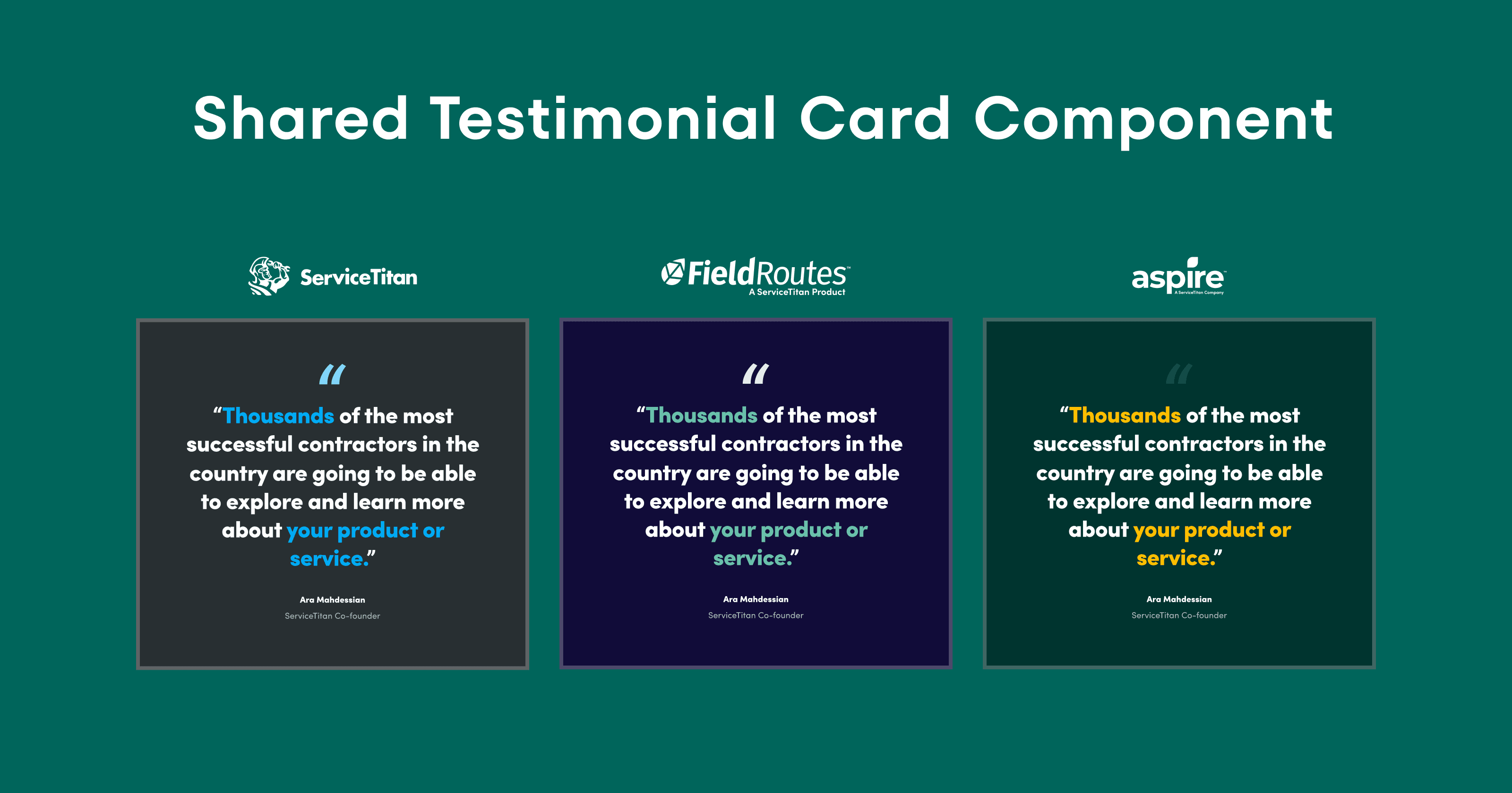 Three testimonial cards featuring a quote about contractor success from Ara Mahdessian.