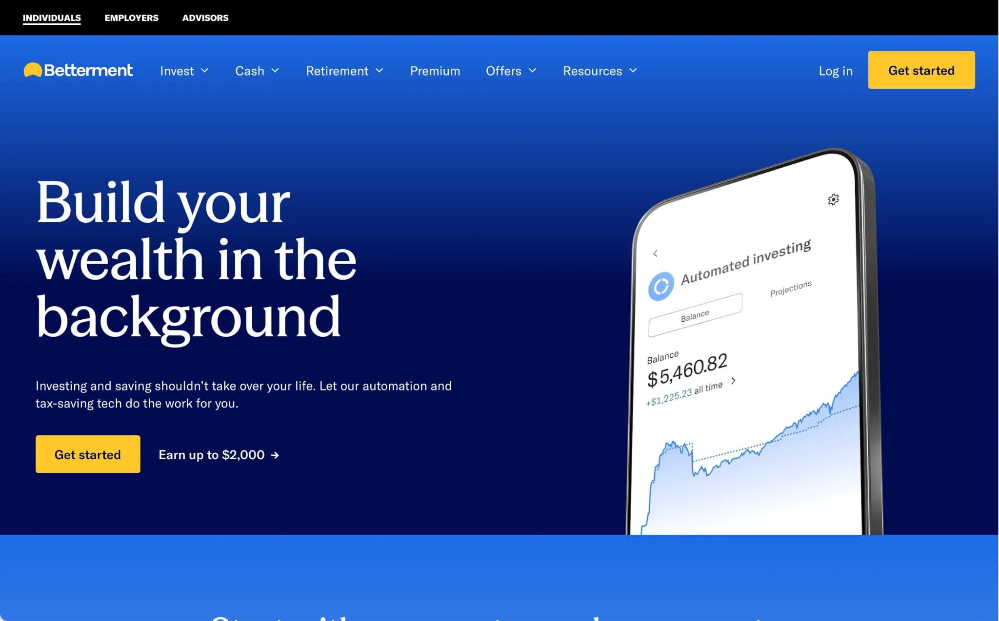 Betterment fintech homepage web design