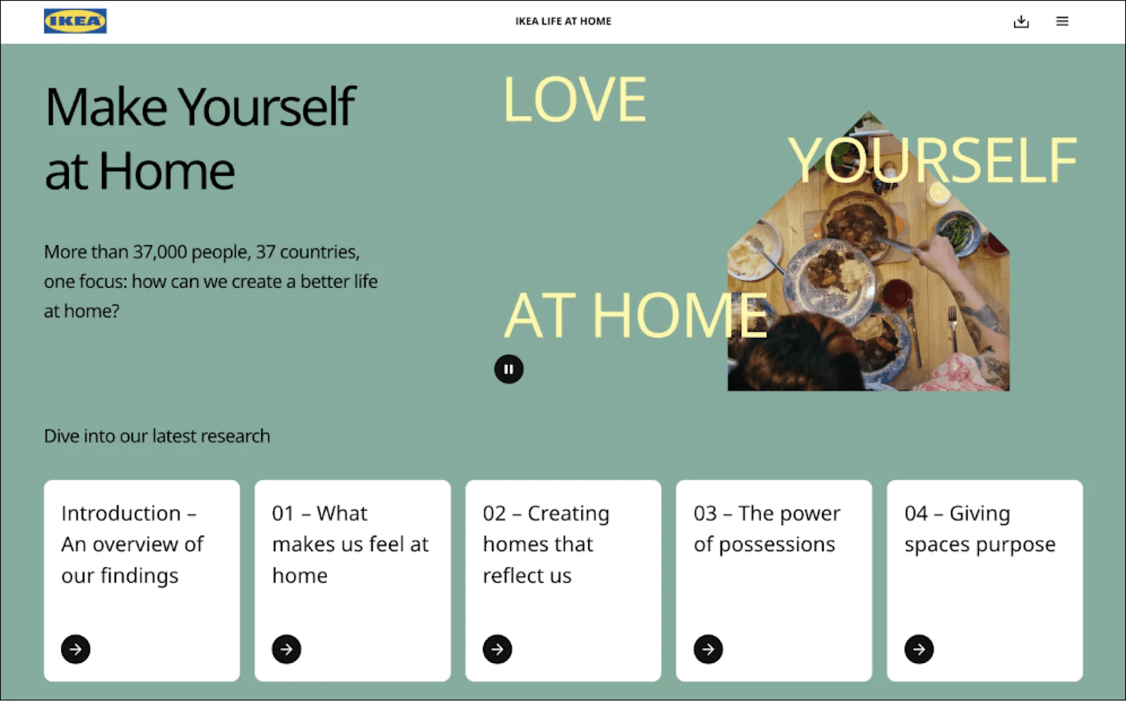 ikea 3 IKEA website screenshot promoting "Make Yourself at Home" research with sections on home comfort and personal reflection.