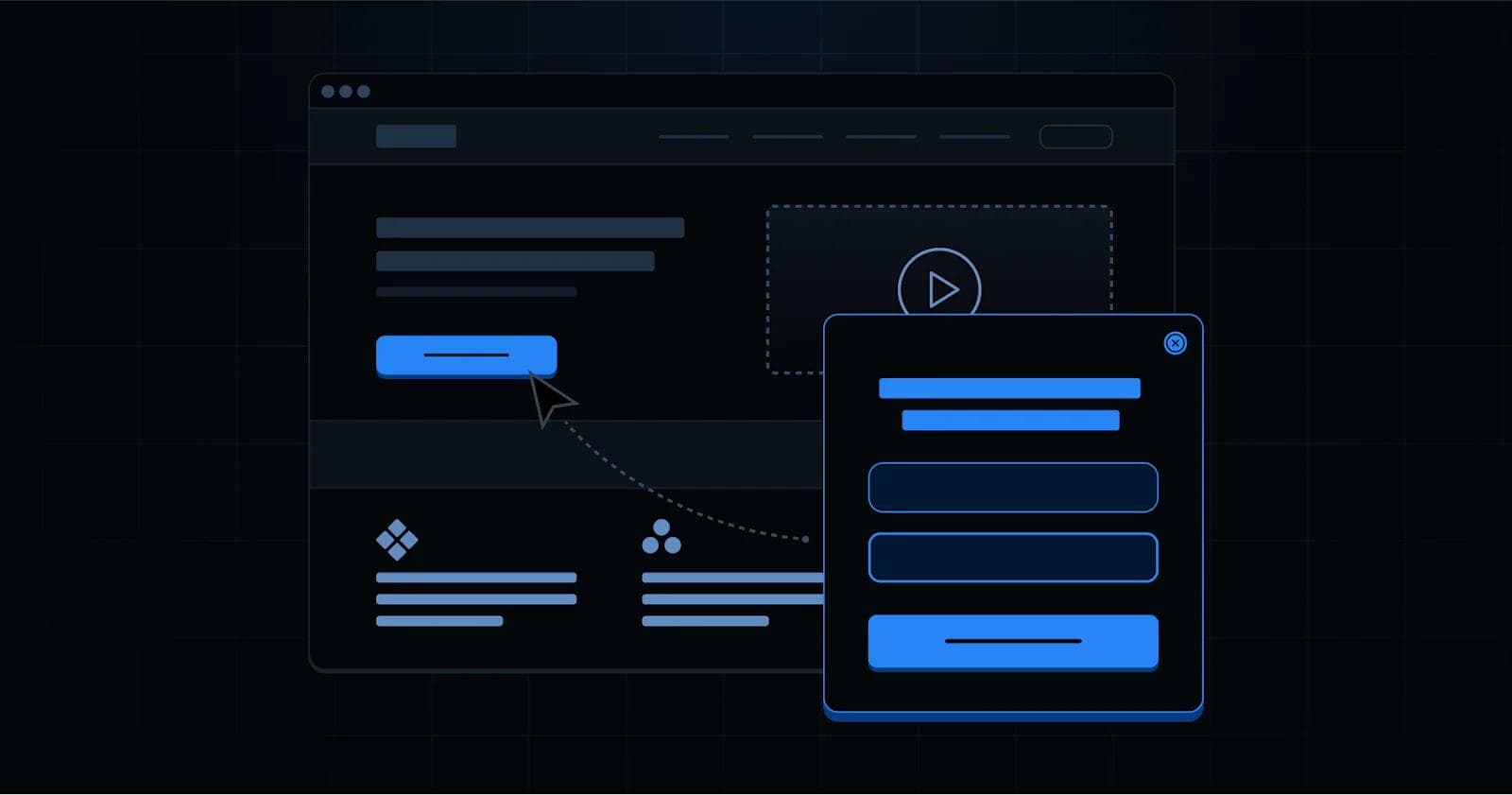 A user interface with a dark theme, featuring a form and a highlighted button, indicating interaction.