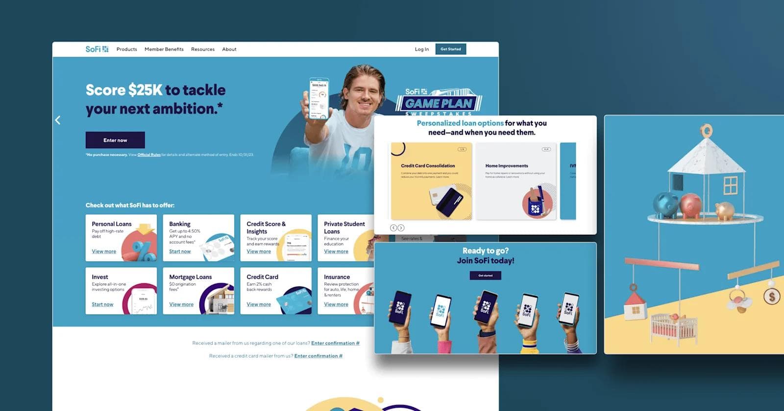 sofi-web-design A collage of pages from SoFi's website.