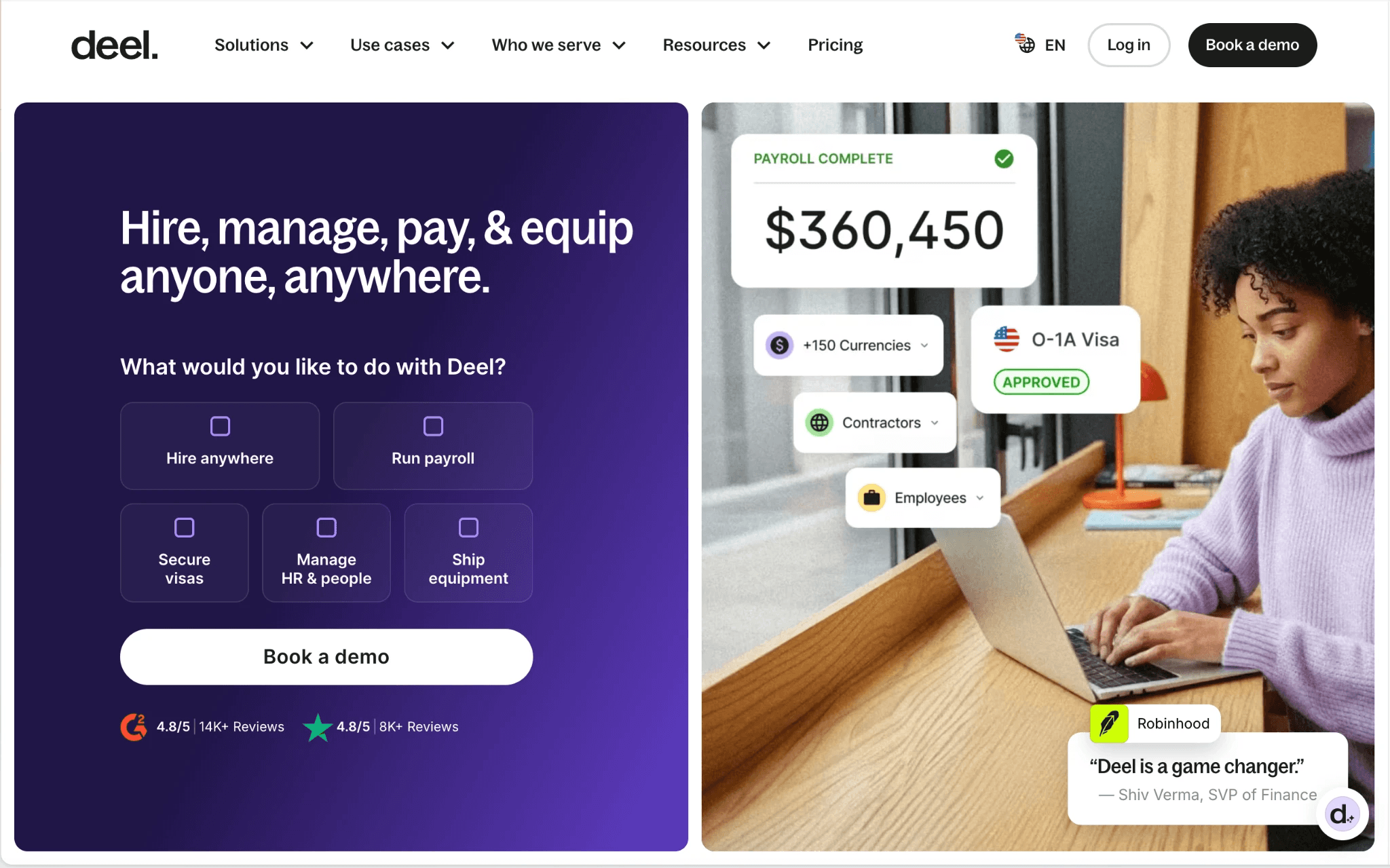 Deel fintech homepage web design