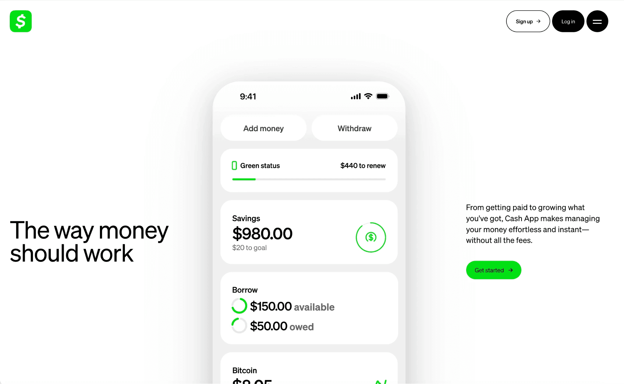 CashApp fintech homepage web design