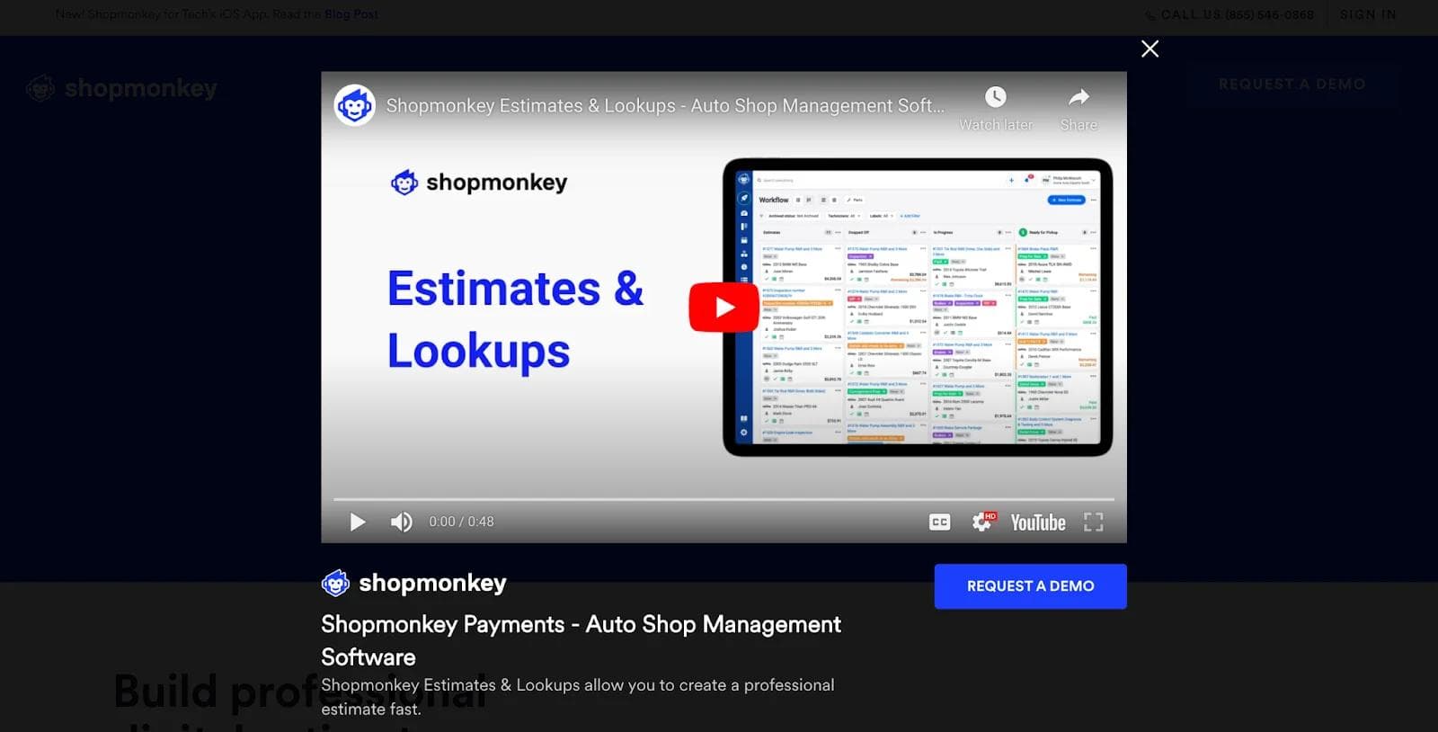shopmonkey-video-popup Video thumbnail of Shopmonkey software showcasing estimates and lookups for auto shop management.