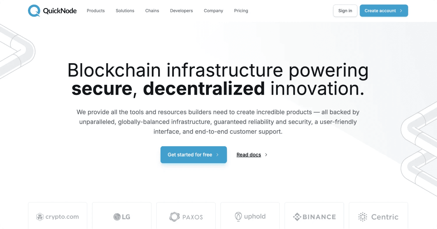 quicknode homepage QuickNode webpage promoting blockchain infrastructure for secure, decentralized innovation and developer tools.