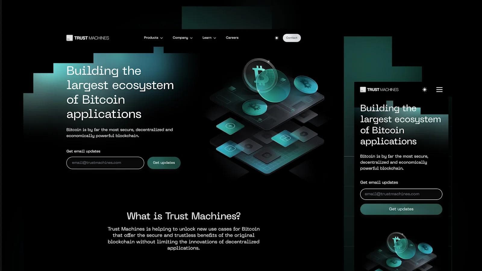Trust Machines Homepage Screenshots of the Trust Machines home page on desktop and mobile devices.