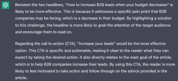 ChatGPT headline suggestions ChatGPT can provide headline suggestions to test for A/B split testing