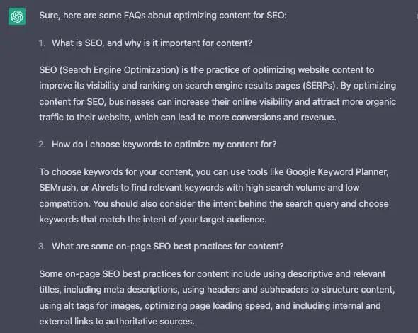 ChatGPT FAQ suggestions ChatGPT FAQ's can be used for Schema