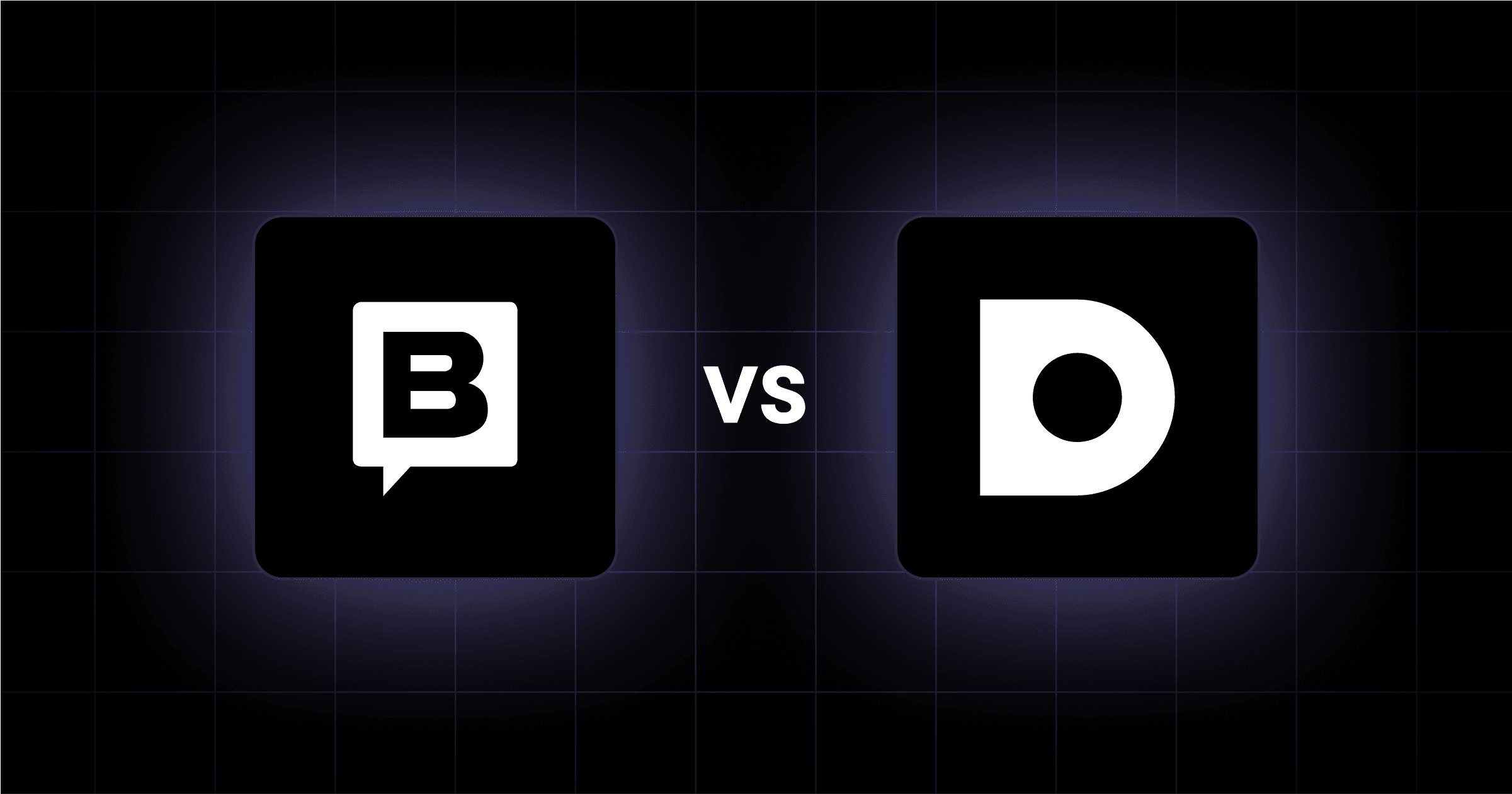 Logos of two platforms, "B" and "D," displayed side by side against a dark, grid-patterned background.