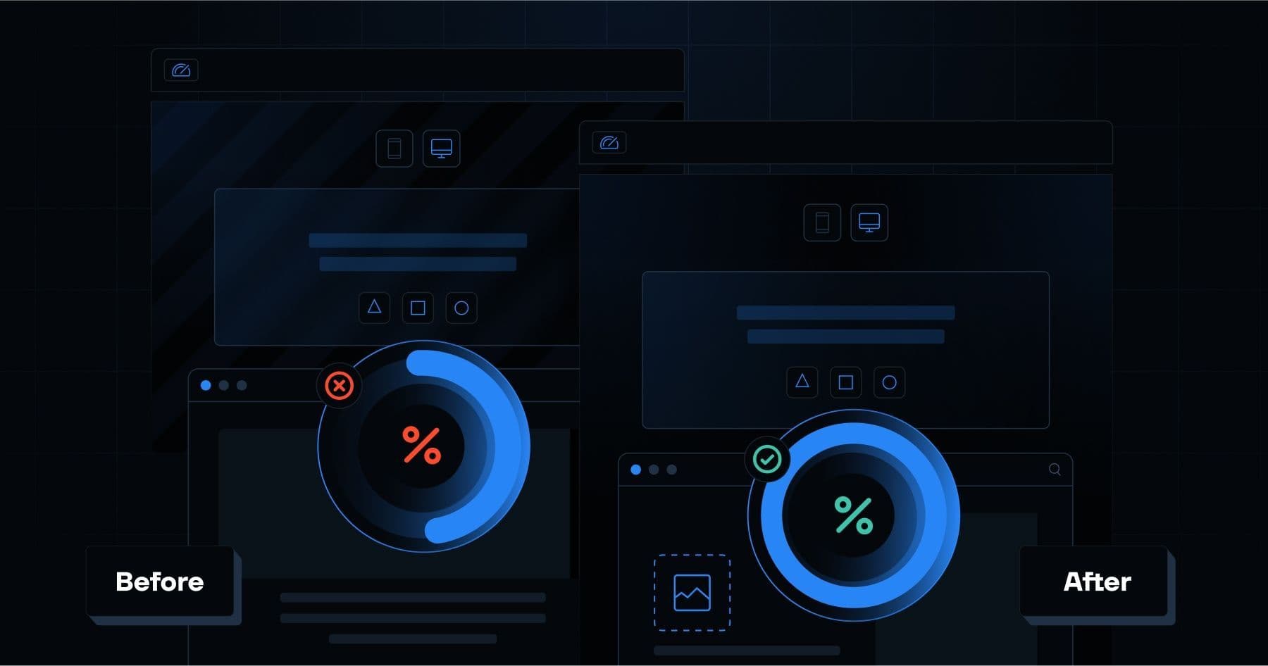 Side-by-side comparison of a website's interface, labeled "Before" and "After," showcasing design improvements.