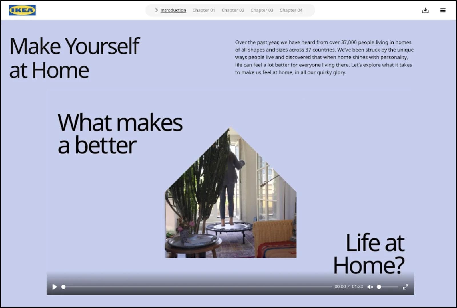 ikea 4 IKEA webpage featuring "Make Yourself at Home" with a photo of indoor plants and a person on a trampoline.