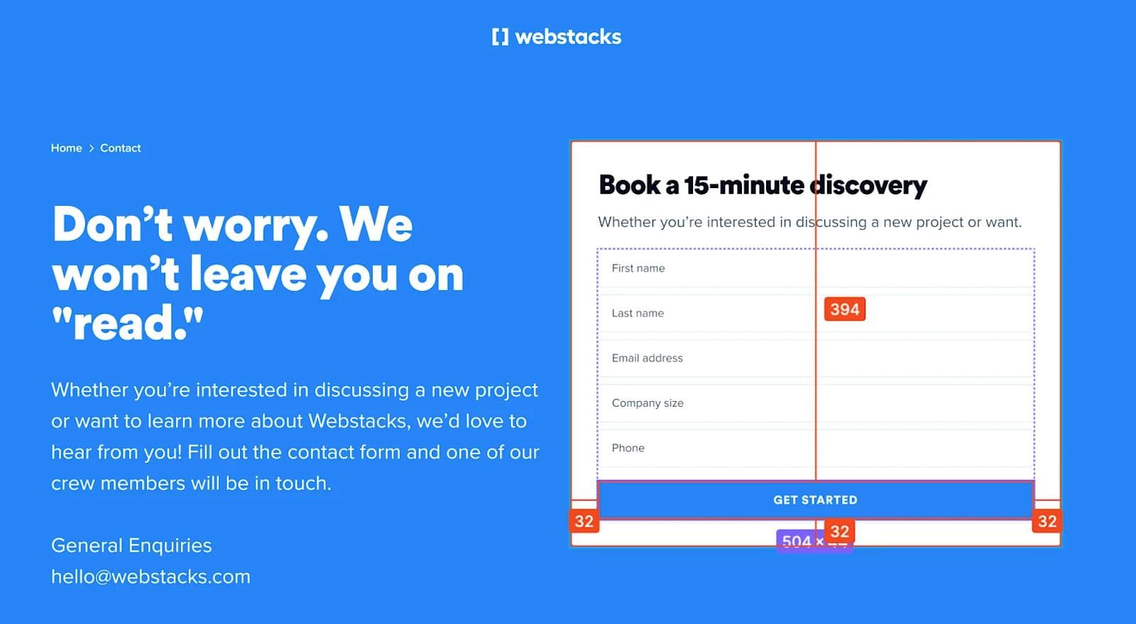 Webstacks Demo Form Website UI Mockup in Figma An image of a demo form created in Figma.