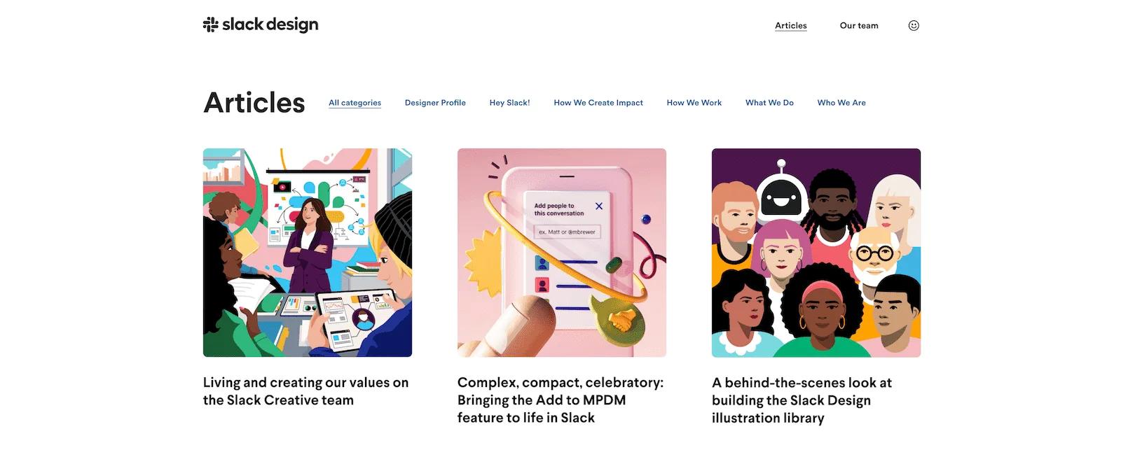 3 of Slack article featured images with their style illustrations.