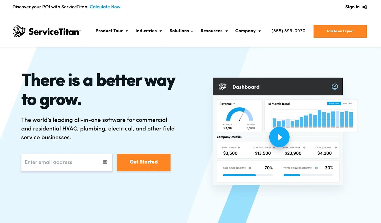 A screenshot of ServiceTitan's homepage on their website.