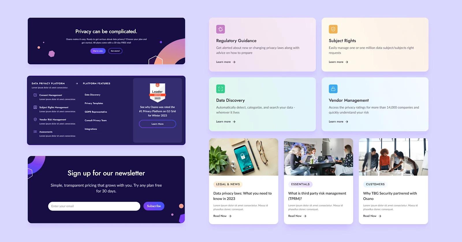 Examples of Webstacks components from Osano's design system.