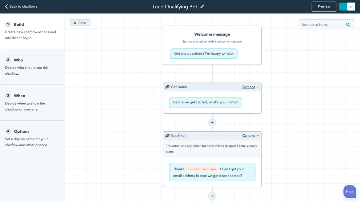 An image of the free chatbot chat flow user interface.