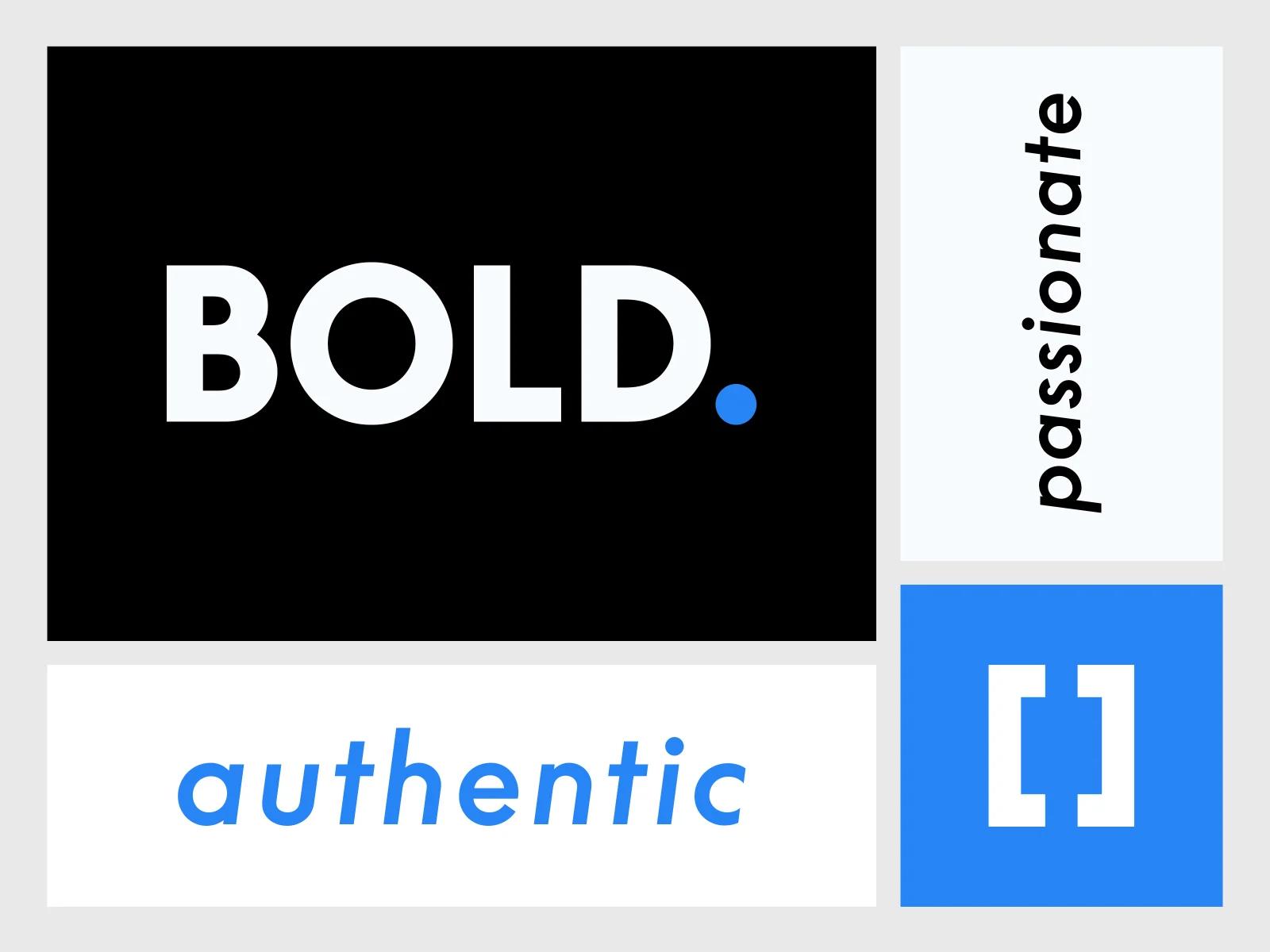 A custom illustration of blocks with words that represent the Webstacks brand voice in between them.