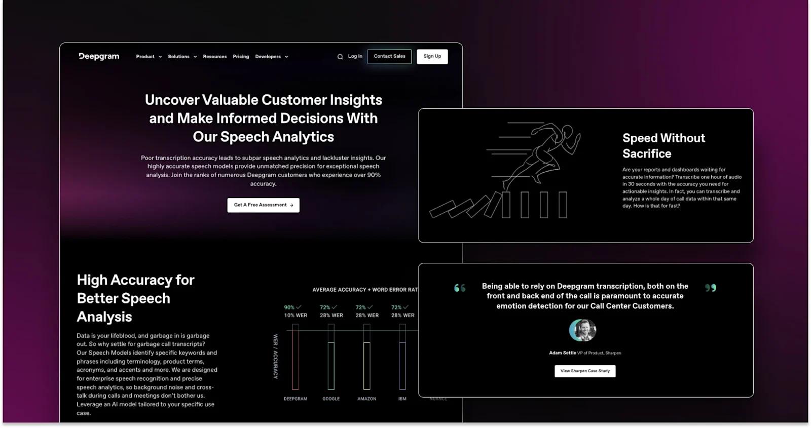 A screenshot of Deepgram's solutions page layout.