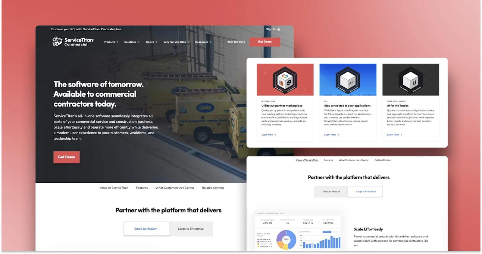 A screenshot of ServiceTitan's solutions page.
